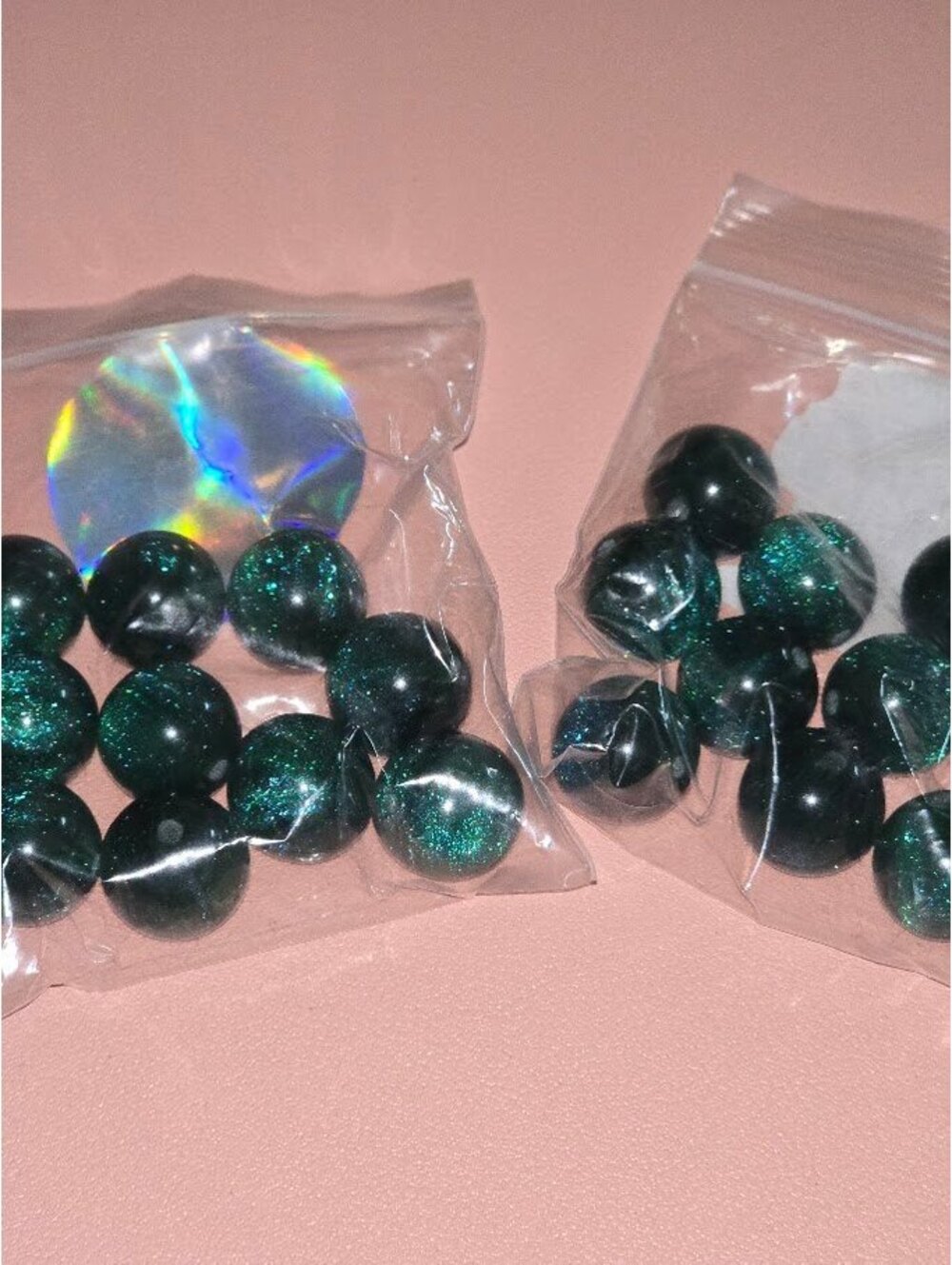16mm Resin Galaxy Beads • Glitter Shimmer Round Beads • Hunter Green